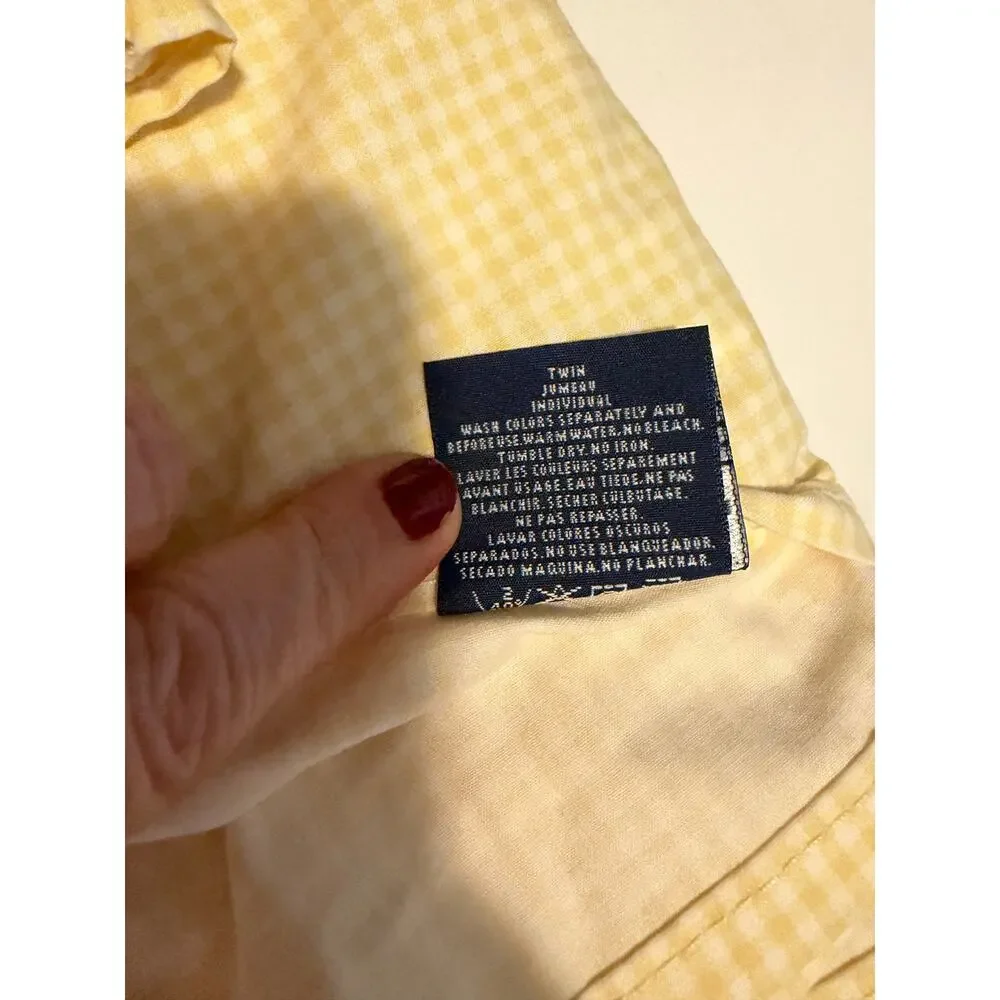 VTG Ralph Lauren Home Yellow Gingham Flat Sheet & Ruffled Pillowcases USA